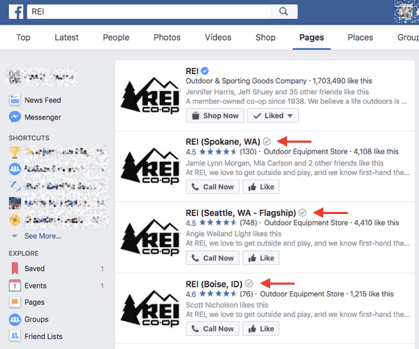 Проверените местни фирми във Facebook получават сива значка за потвърждение до името си в резултатите от търсенето и на своята страница.