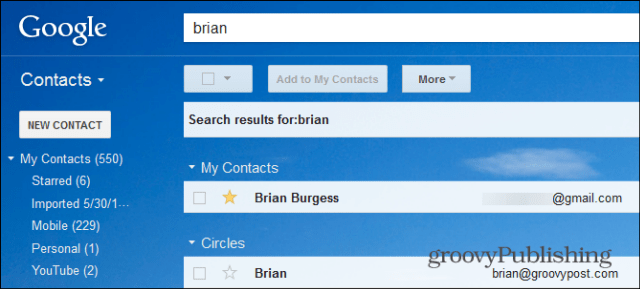 Търсене на контакти със звезда в Gmail