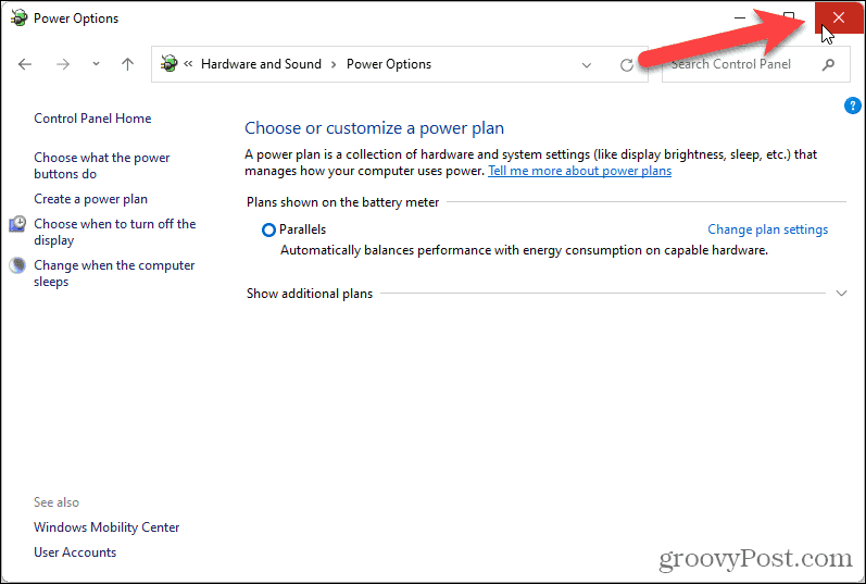 Затворете екрана с опции за захранване в контролния панел в Windows 11