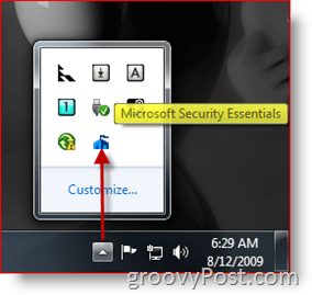 Икона / стартиране на лентата на задачите на Microsoft Security Essentials