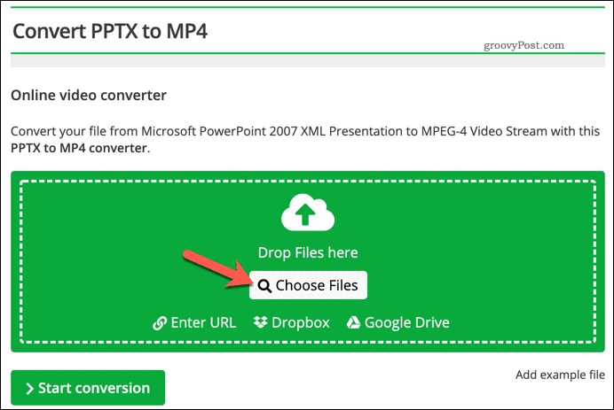 Качване на файл за конвертиране от PPTX към видео онлайн