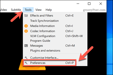 Отваряне на менюто VLC Preferences