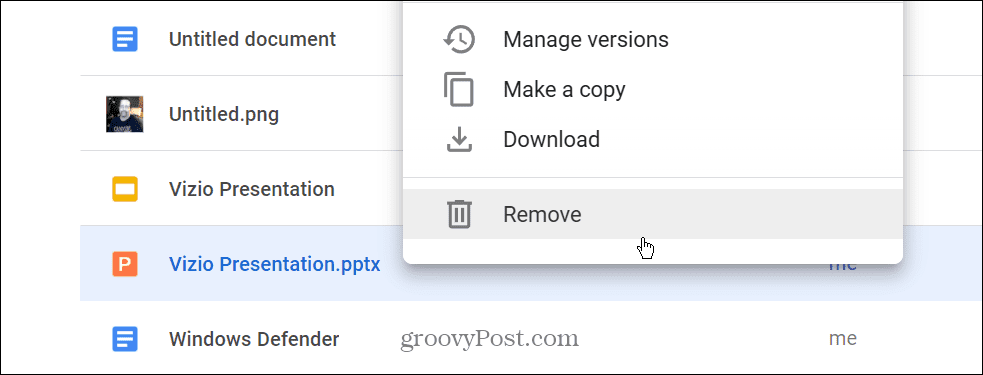 Премахнете PPTX файла от Google Drive