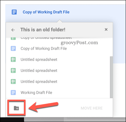 Създаване на нова папка за преместване на файлове в Google Drive