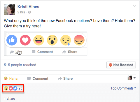 facebook реакции на публикация