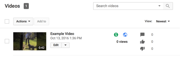 монетизирани видеоклипове в YouTube показват зелен знак за долар