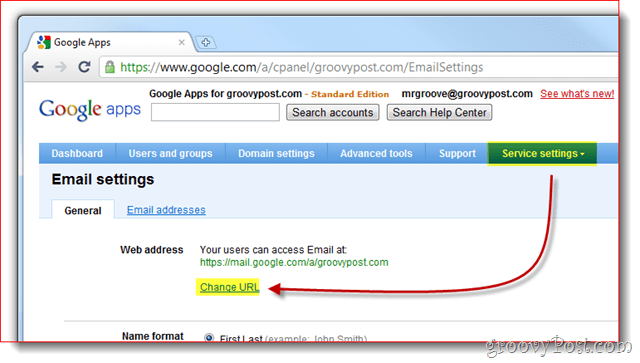 настройките на услугата за приложения за google променят URL адреса