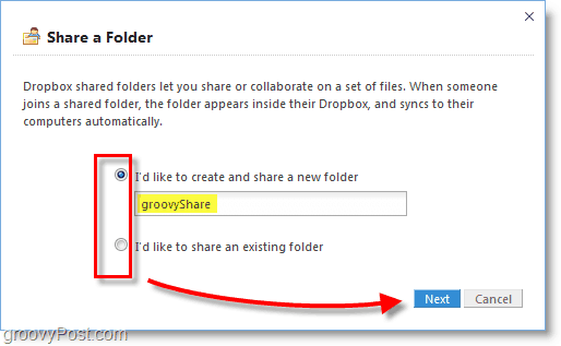 Снимка на Dropbox - създайте нова папка за споделяне на капки