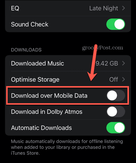 мобилните данни на Apple Music са изключени