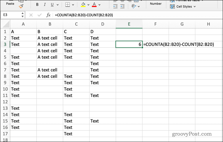 Използване на формулата COUNTA в Excel