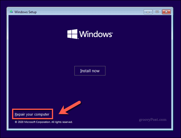 Екранът на Windows 10 Installer