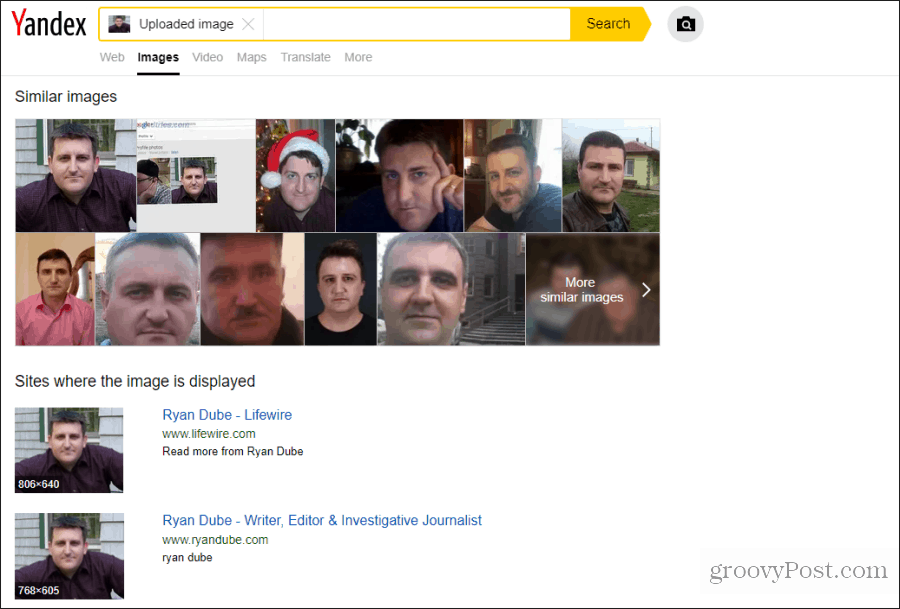 търсене на лице в Яндекс