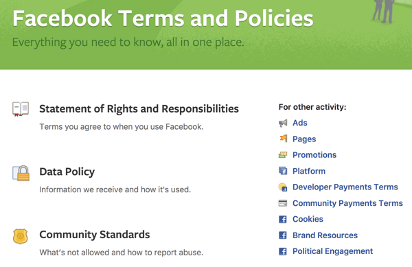 Facebook очертава всички условия и политики, които трябва да знаете.