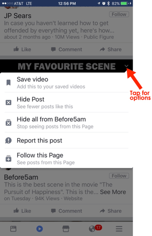 опции за използване на мобилен видео раздел в facebook
