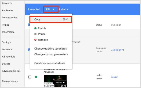 Google Adwords копира и поставя рекламни групи