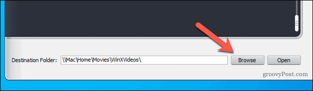 Задаване на дестинация за извеждане на файл в WinX