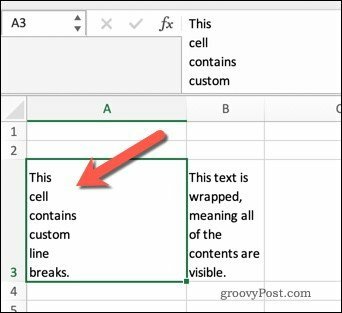 Опаковане на текст в Excel с помощта на прекъсвания на редове.