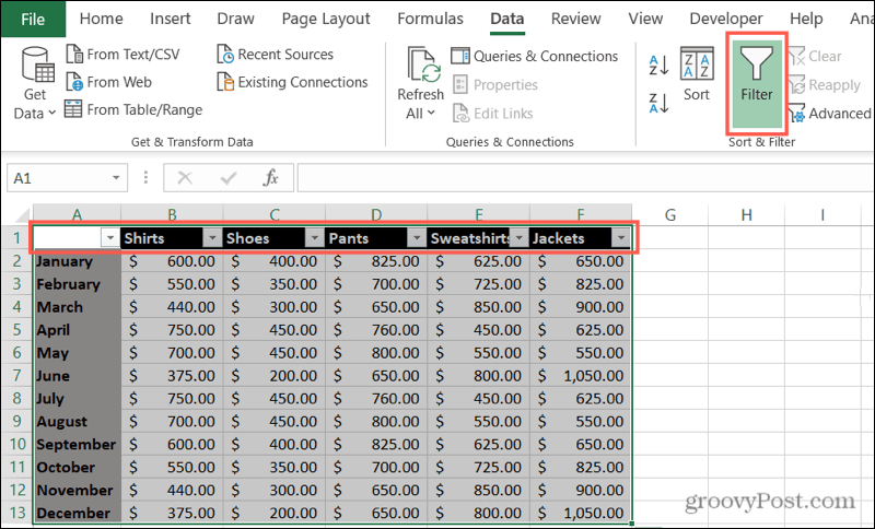 Активирайте филтрите в Excel