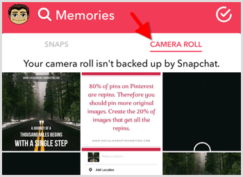 snapchat споделяне на снимка от ролката на камерата