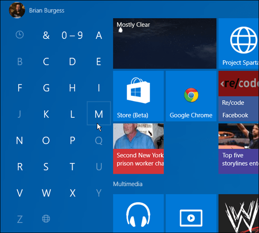 приложения с първа буква Windows 10 Start