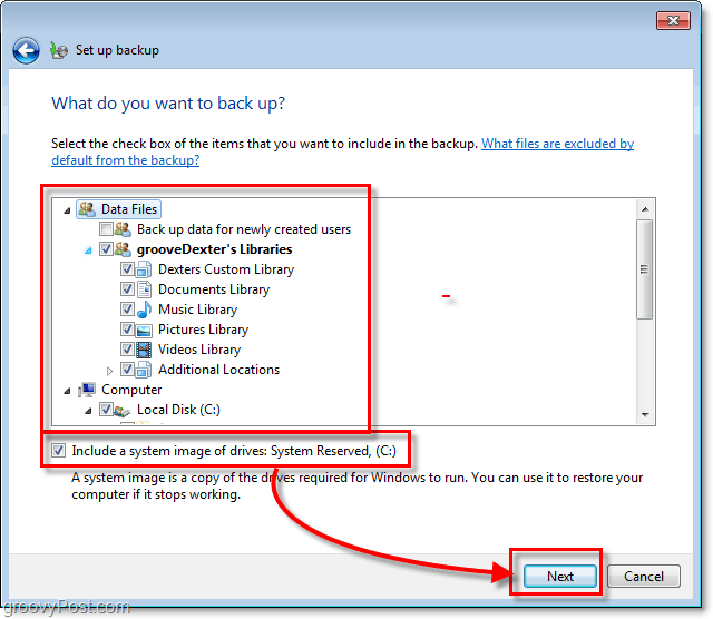 Резервно копие на Windows 7 - изберете подробно какво искате да архивирате
