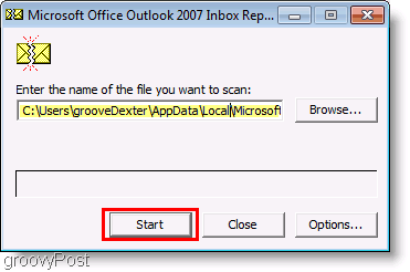 Снимка на екрана - Файл за ремонт на Outlook 2007 ScanPST