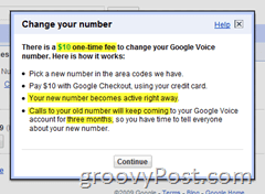 Подробности за промяна на номера на Google Voice