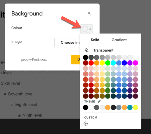 Добавяне на цвят на фона към главен слайд в Google Slides