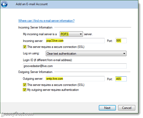 Windows Live Mail https настройки на имейл акаунта
