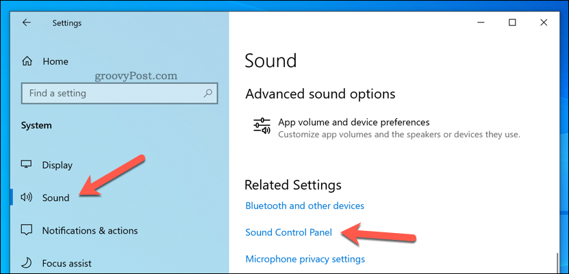 Отворете панела за управление на звука на Windows 10