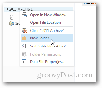 как да създадете pst файл за Outlook 2013 - нова папка