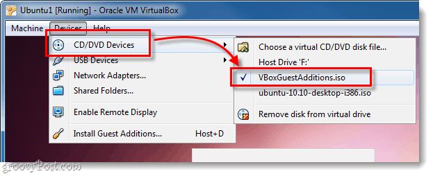 ubuntu dvd cd устройство изберете vboxguestadditions.iso
