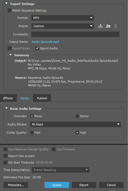 Експортирайте аудиото си като MP3 файл в Adobe Premiere.