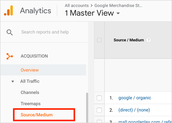 Отворете Google Analytics и отидете на Acquisition> All Traffic> Source / Medium.