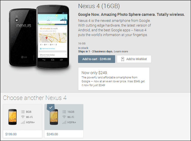 nexus 4 в Google Play спад на цената