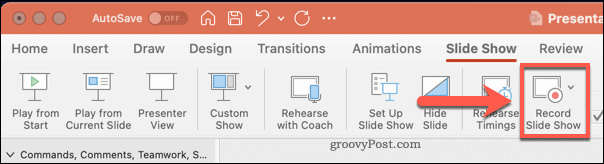 Опции за запис на слайдшоу в PowerPoint на Mac