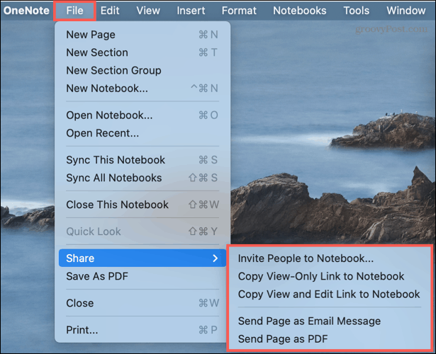 Споделяне на опции в OneNote на Mac