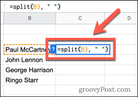 Използване на функцията SPLIT в Google Sheets