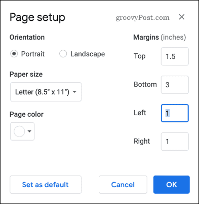 Настройка на страница в Google Документи