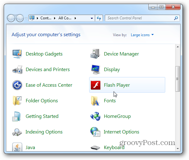 Контролен панел на Flash Player