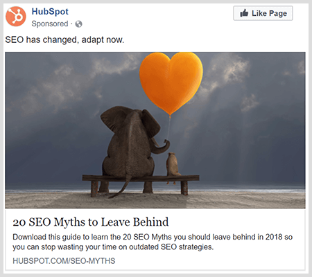 Рекламите за брандиране споделят полезно съдържание като тази реклама на HubSpot около 20 мита за SEO, които да оставите след себе си.