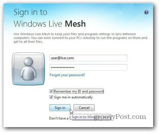 влезте в Windows Live