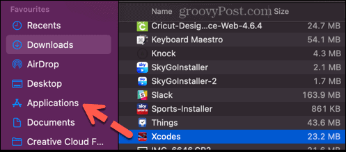 плъзнете xcodes в папката с приложения