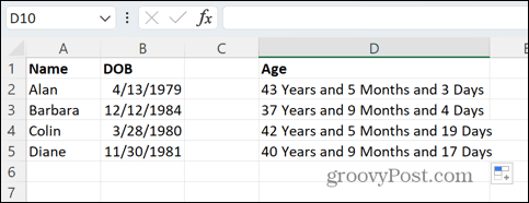 excel възрасти в години месеци и дни