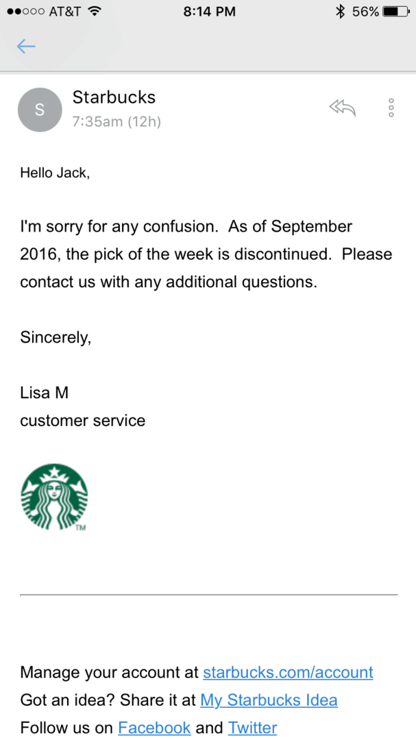 безплатните приложения на Starbucks са прекратени