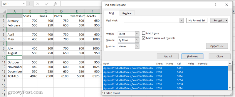 Намерете празни редове в Excel