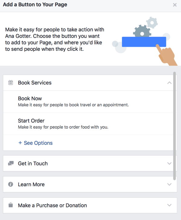 Можете да избирате от голям брой CTA бутони за вашата страница във Facebook.