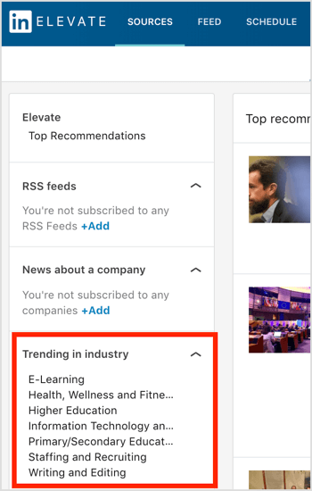 Списък на LinkedIn Elevate Trending в индустрията
