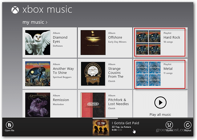 Плейлист, показан на Xbox Music