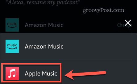 alexa изберете музика на ябълка